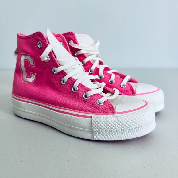 NEW CONVERSE CHUCK TAYLOR LIFT OOPS PINK BARBIECORE HIGH TOP CANVAS SNEAKERS - Picture 1 of 11